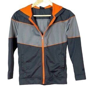 Starter Boys Full Zip Jacket Gray Size 10 Large Orange Color Block Pockets Hood